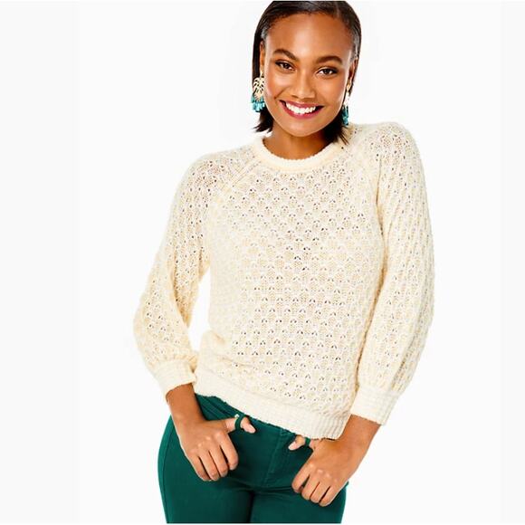 LILLY PULITZER Corabelle Sweater Pale Butter Yellow Sz L $118 {V38} - Picture 1 of 6